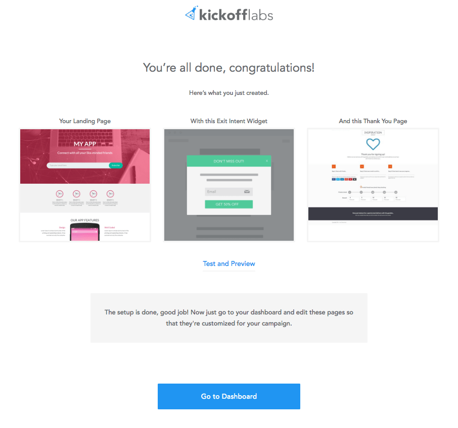 kickofflabs-landing-page-setup-done