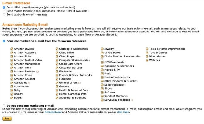 Amazon Email Preferences Center