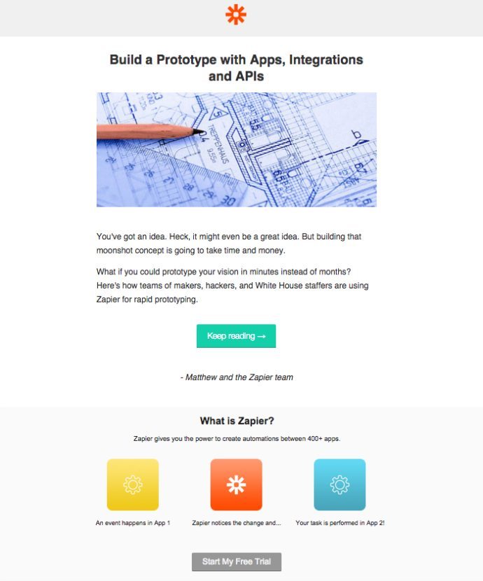 Lead Nurturing Email Example from Zapier