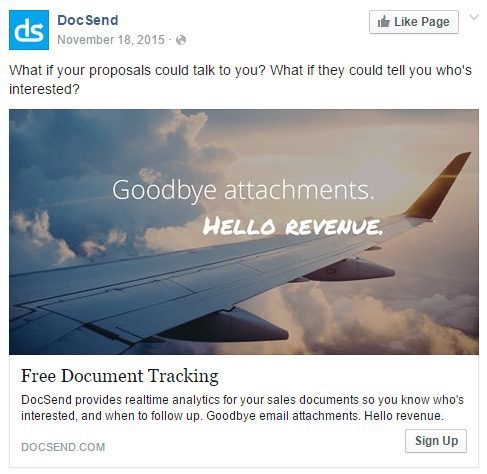 Docsend Facebook ad example