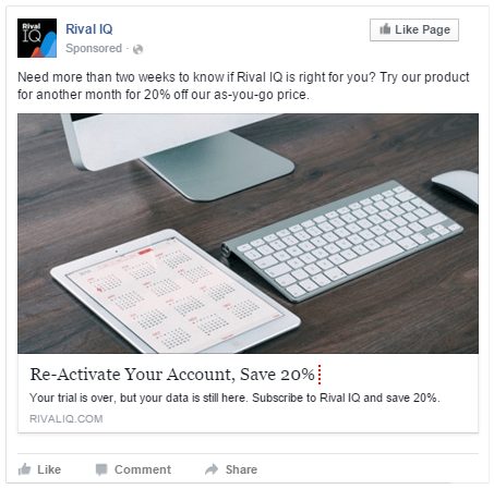 Rival IQ Facebook ad example