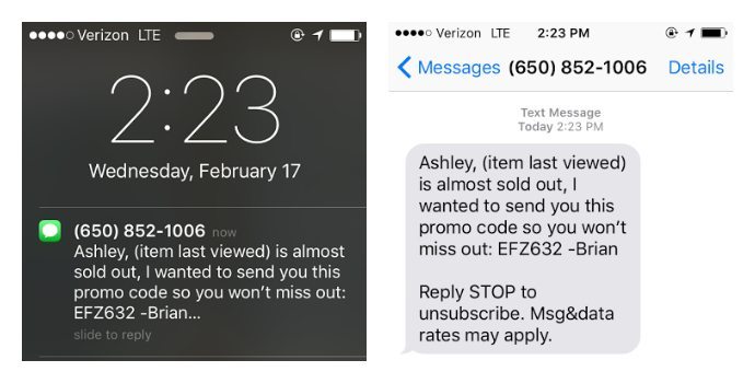 E-commerce texting example