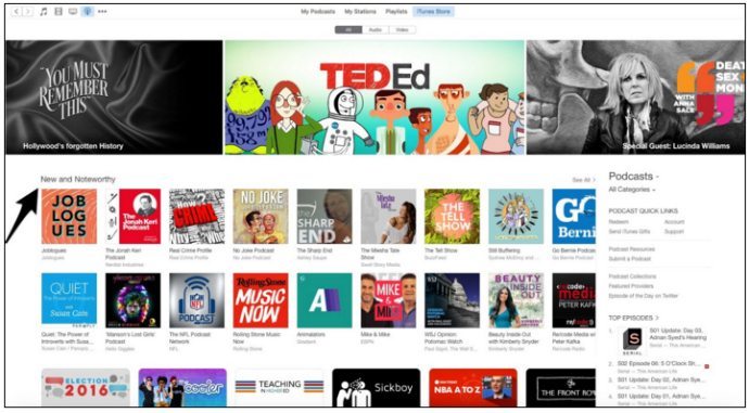 iTunes podcast home page