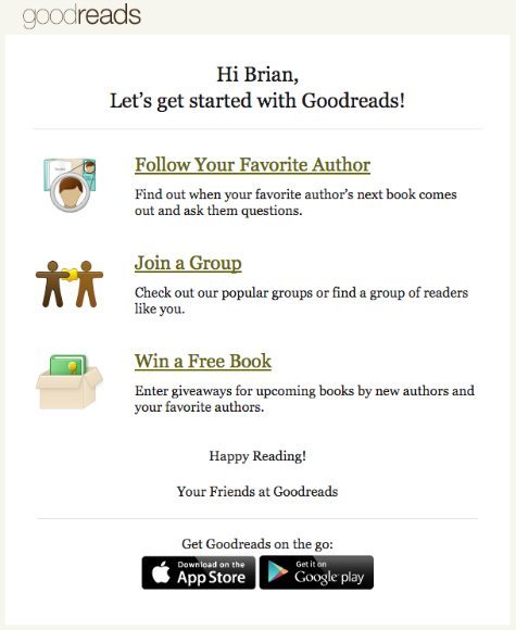 Goodreads welcome email