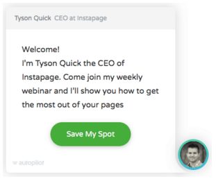 Instapage in-app message example