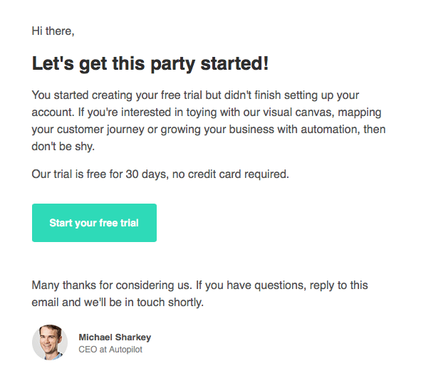 Button CTA email example