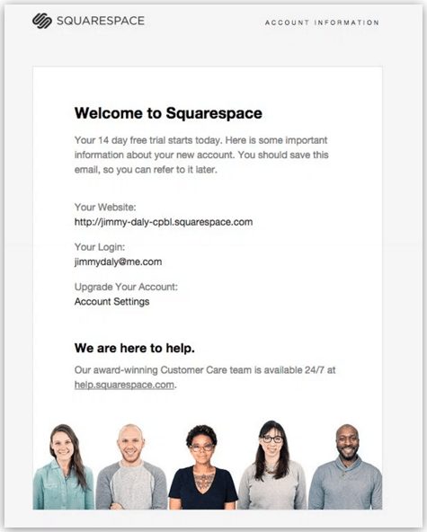 Squarespace welcome email