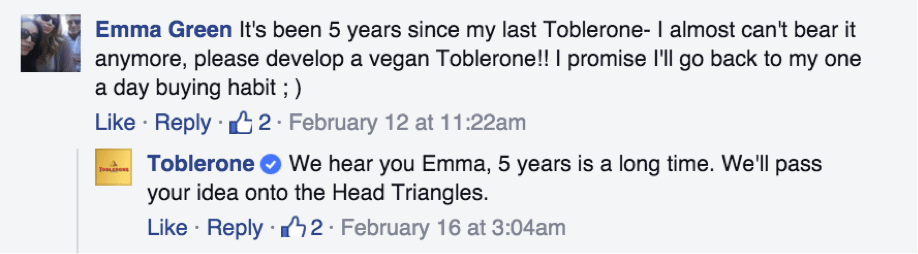 Toblerone social media example