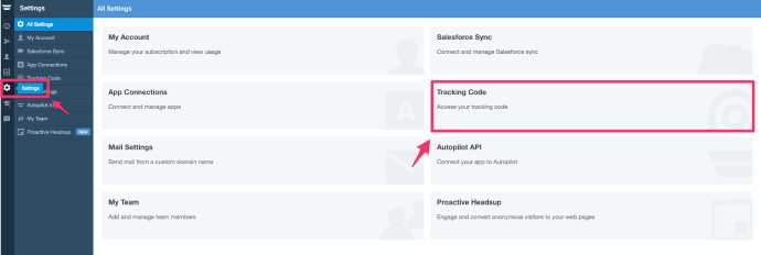 Autopilot tracking code settings