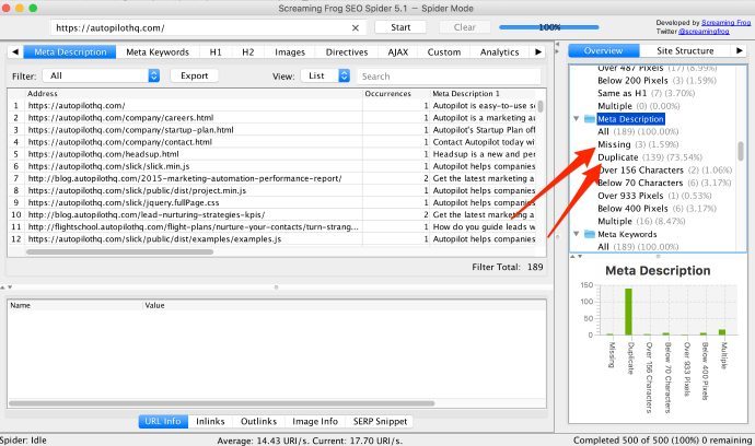 SEO crawler results example