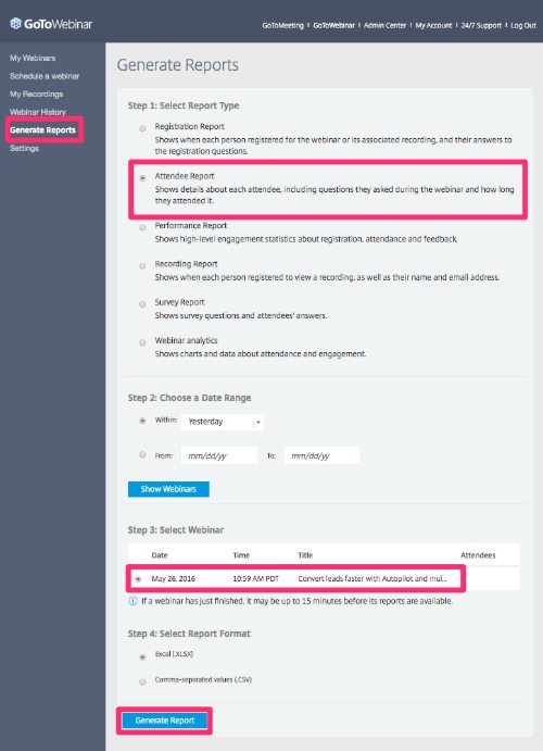 GoToWebinar attendee report