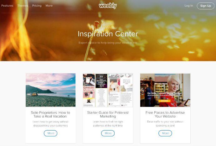 Weebly's Inspiration Center