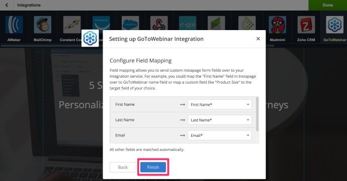Configure field mapping from Instapage to GoToWebinar