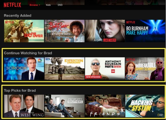 Netflix personal recommendations