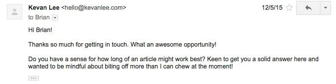 Kevan's first email response