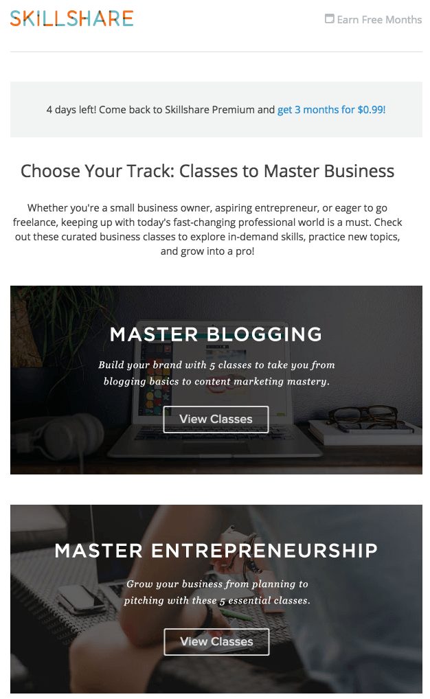 Skillshare email example
