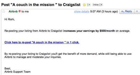 Airbnb Craig's List email