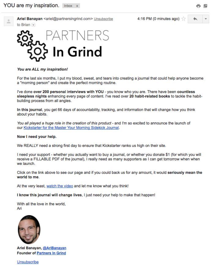 Kickstarter promotional email