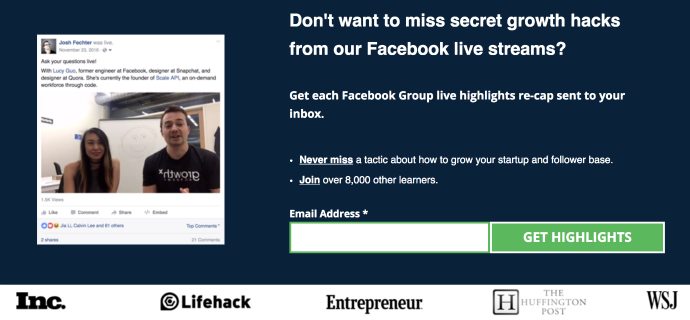 Facebook Live landing page